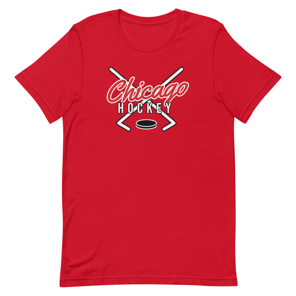 Chicago Hockey Script — Red T-Shirt