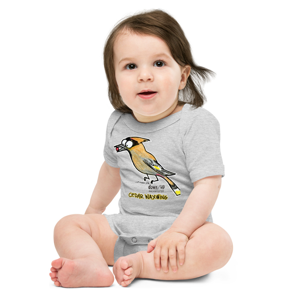 Cedar Waxwing — Baby Short-sleeve One Piece (Athletic Heather)