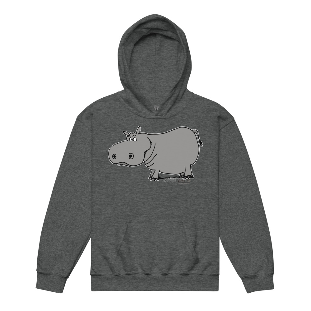 Hippo — Youth Hoodie Sweatshirt (Dark Heather)