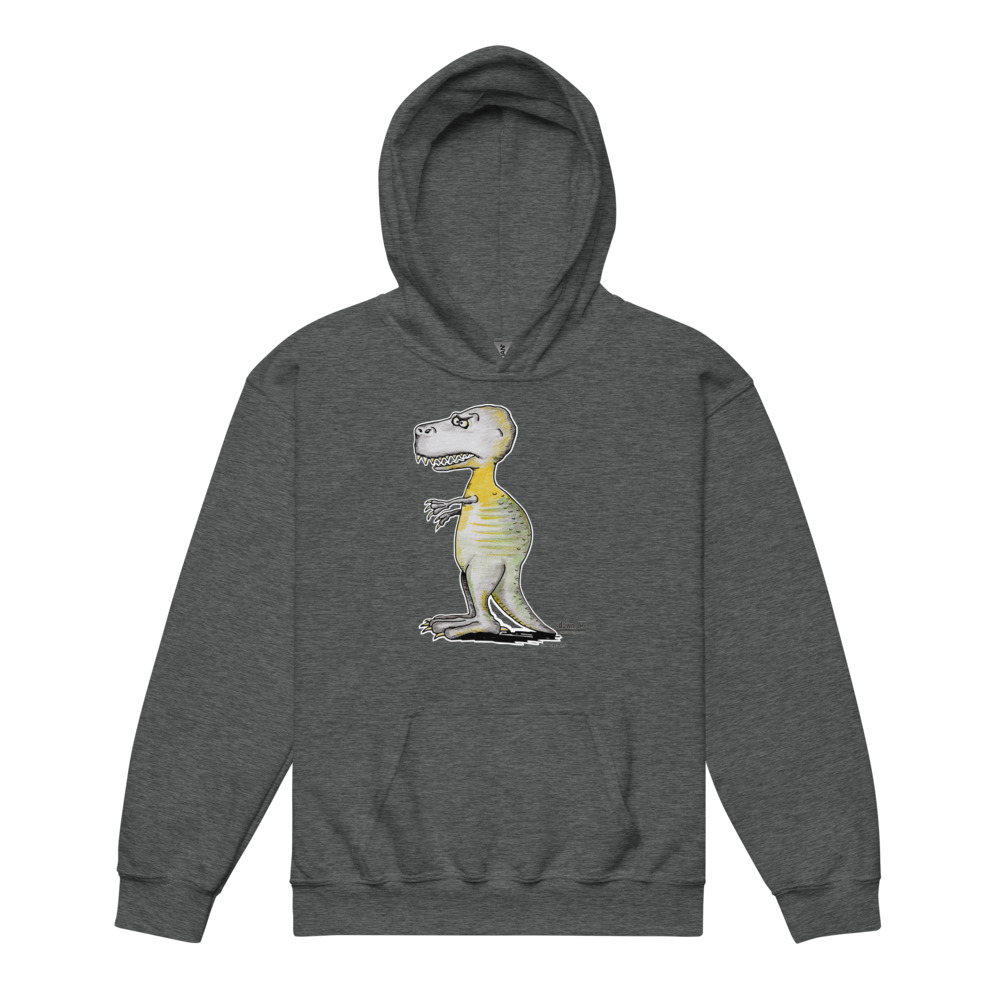 Dino Carnivore — Youth Hoodie Sweatshirt (Dark Heather)