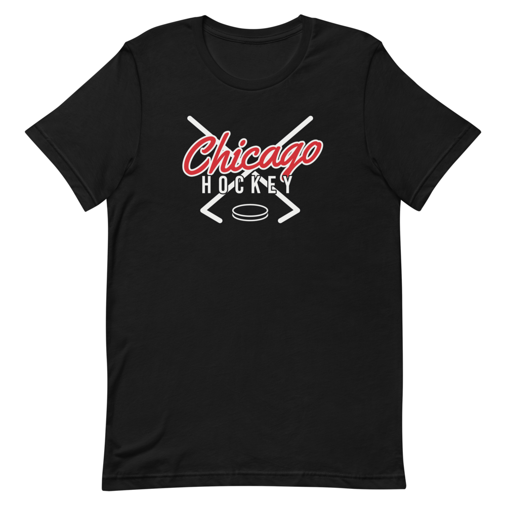 Chicago Hockey Script — Black T-Shirt