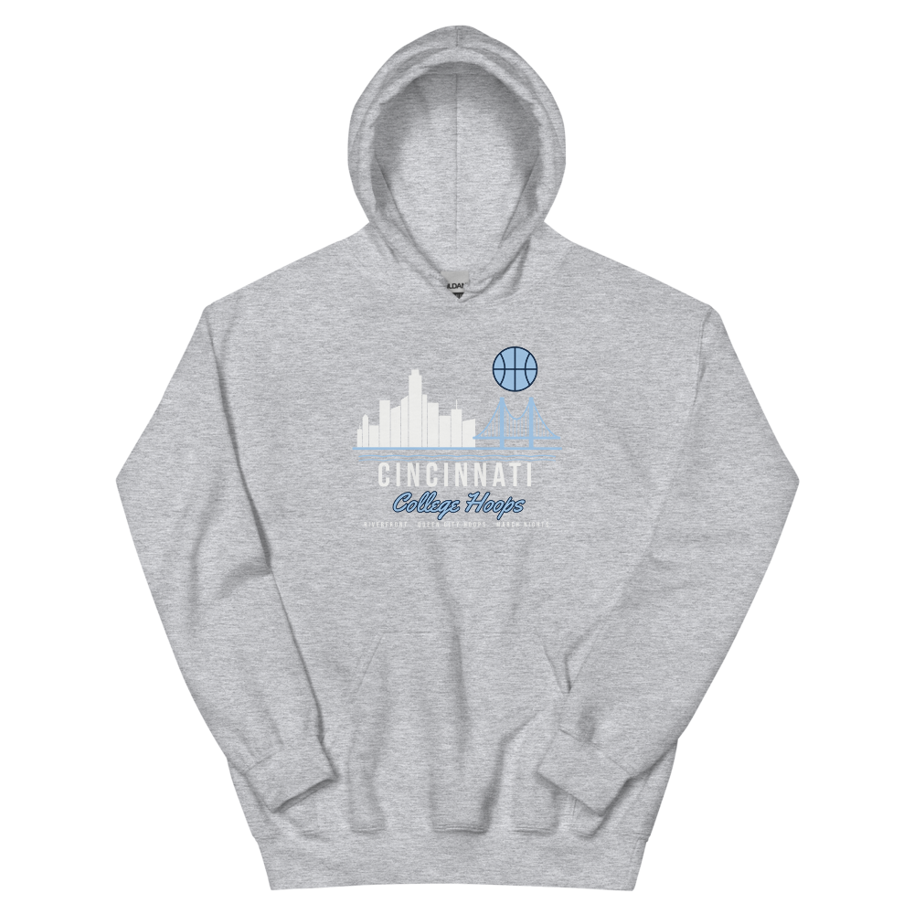 Cincinnati College Hoops Riverfront Skyline — Sport Grey Hoodie