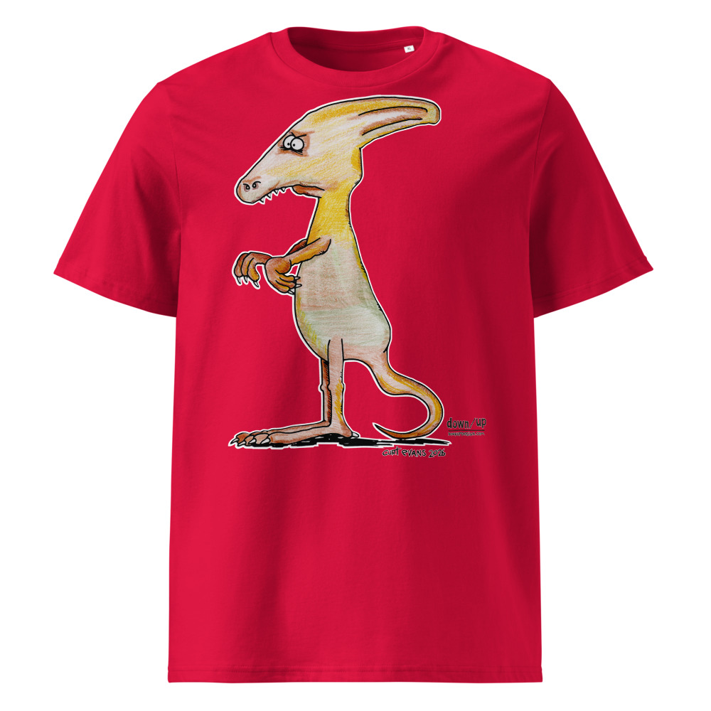 Dino Helmet — Organic Unisex T-Shirt (Red)