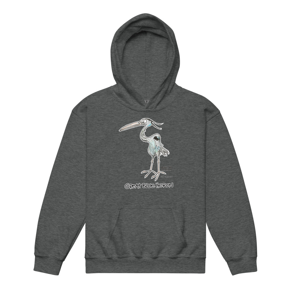 Great Blue Heron — Youth Hoodie Sweatshirt (Dark Heather)