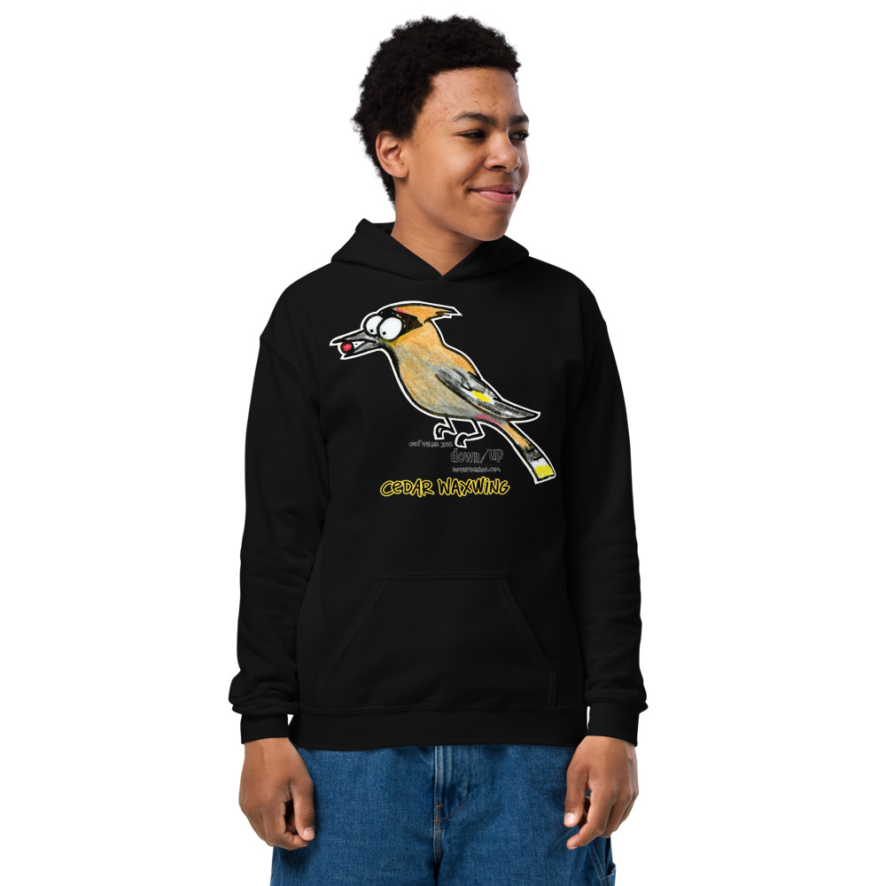 Cedar Waxwing — Youth Hoodie Sweatshirt (Black)