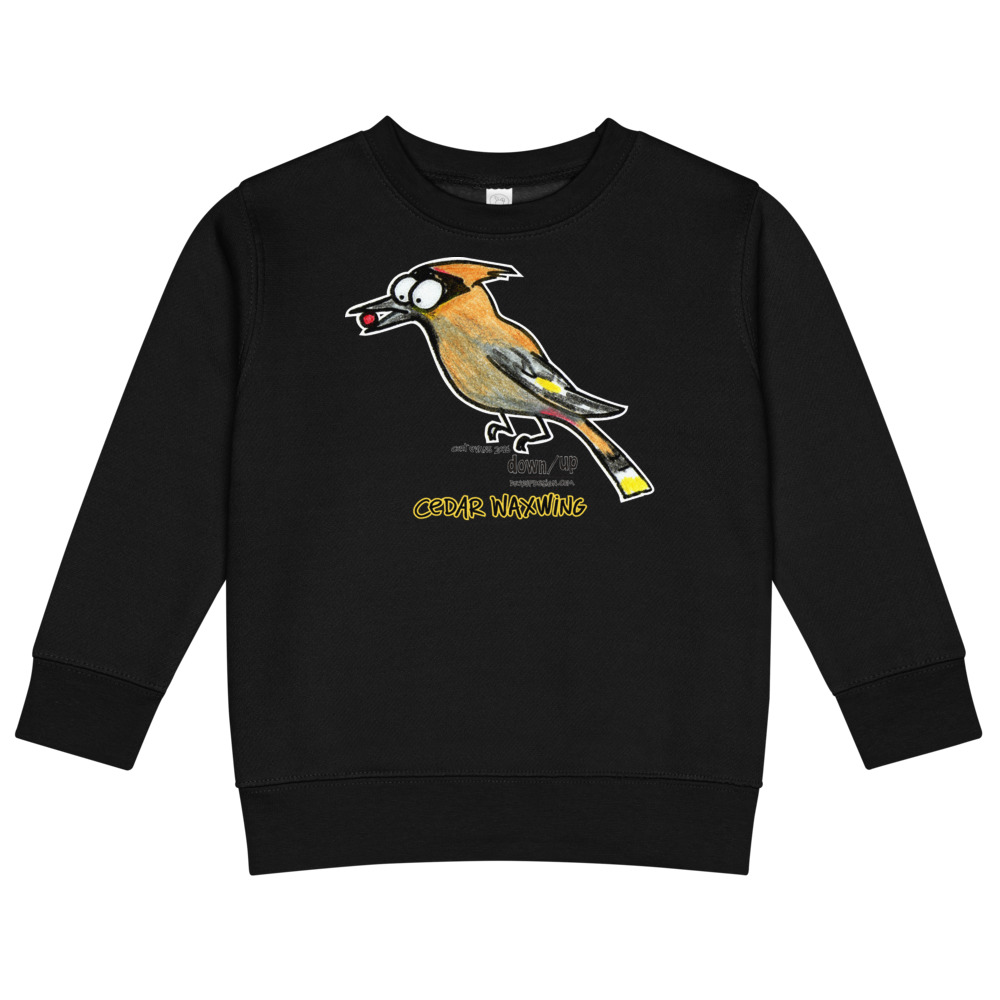 Cedar Waxwing — Kids Crew Neck Sweatshirt (Black)
