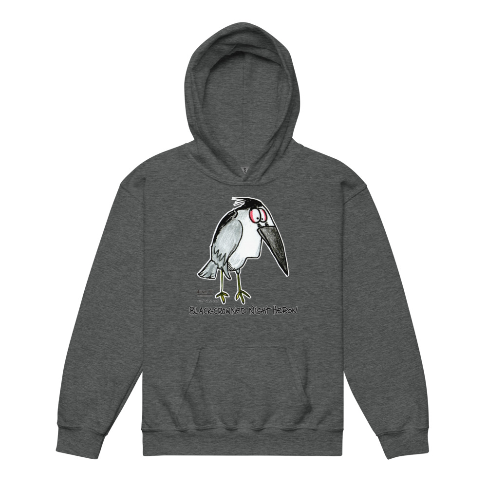Black-crowned Night Heron — Youth Hoodie Sweatshirt (Dark Heather)