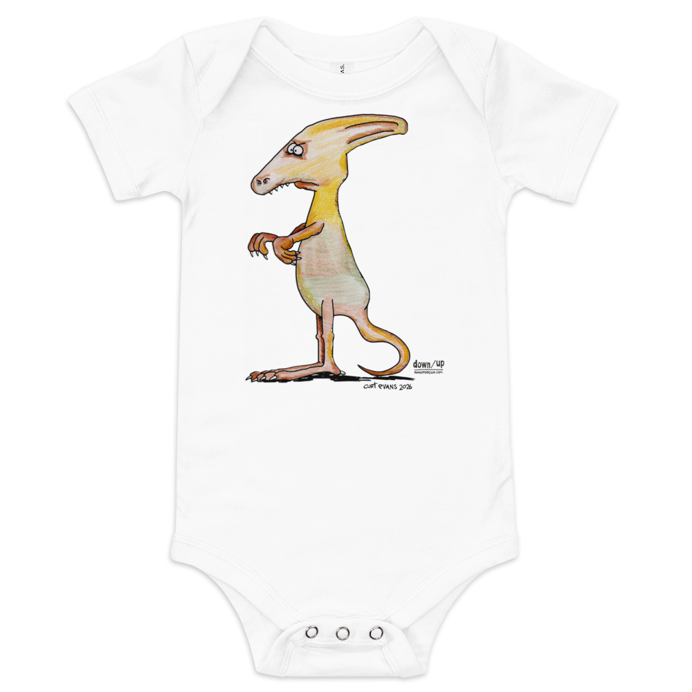 Dino Helmet — Baby Short-sleeve One Piece (White)
